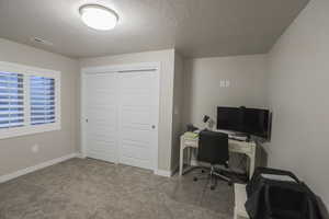 Basement bedroom with carpet and plantation shutters