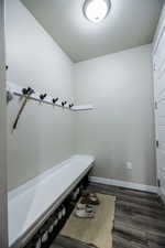 Mudroom from garage entrance off the kitchen.  Hooks for coats and backpacks.