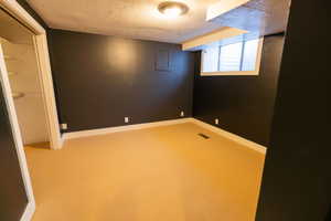 Large basement bedroom with new carpet and en-suite bathroom