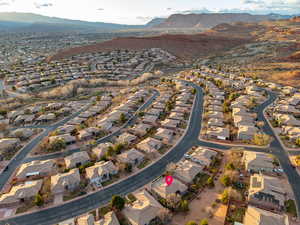 Drone / aerial view featuring a residential view and a mountain view