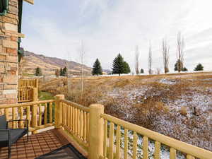 Deck featuring a mountain view