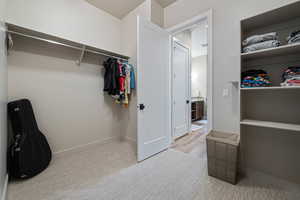 Spacious closet featuring carpet floors