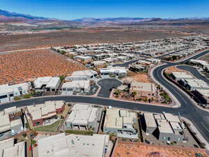 Drone / aerial view with a residential view of Sand Hollow Reservoir