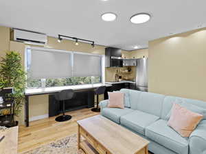 Built in counter facing west to be a breakfast bar or desk to enjoy the view