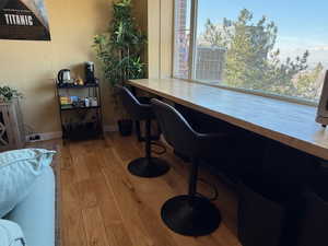 This breakfast bar takes the place of a dining room. Wonderful western views!