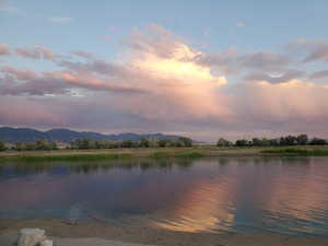 Water view with a mountain view