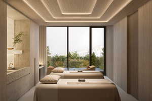 Bedroom featuring a wall of windows, a raised ceiling, and wooden ceiling