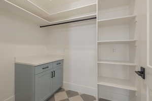 Spacious closet featuring light floors