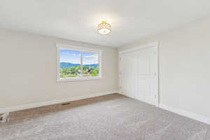 Unfurnished bedroom featuring carpet floors and a closet