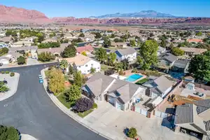 Aerial view with a residential view and a mountain view