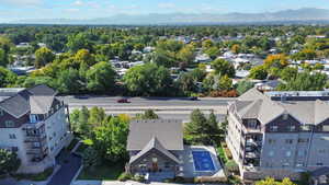 Aerial view featuring a mountain view