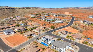 Drone / aerial view featuring a mountain view and a residential view