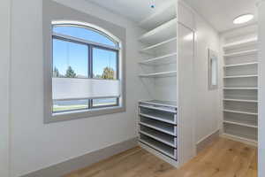 Spacious closet with light wood finished floors