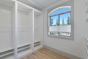 Spacious closet with light wood finished floors