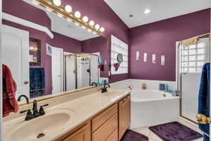 Bathroom featuring plenty of natural light, visible vents, a sink, and tile patterned floors