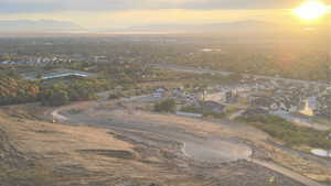 Aerial view at dusk with a mountain view