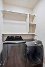 Laundry room featuring laundry area and washer and clothes dryer