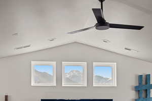 Interior details with visible vents and ceiling fan