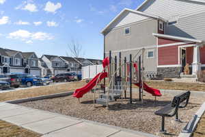 Communal playground with a residential view