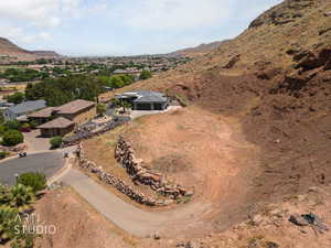 Aerial view featuring a mountain view