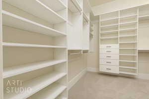 Spacious closet with carpet