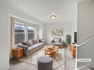 Living room with a textured ceiling