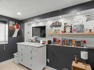 Game room featuring recessed lighting and light carpet