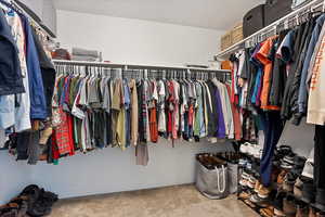 Walk in closet featuring carpet floors and plenty of space