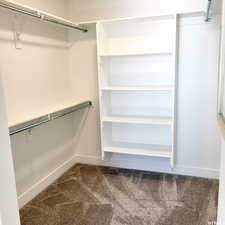 Spacious closet with carpet