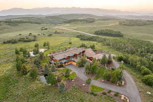 Aerial view at dusk of a mountain view