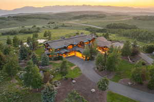 Aerial view at dusk of a mountain view
