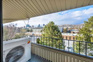 Balcony with city view.