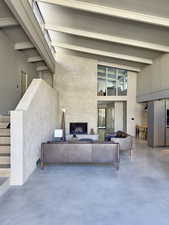 View of patio featuring an outdoor living space with a fireplace