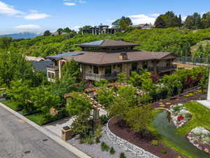 Drone / aerial view of a mountain backdrop