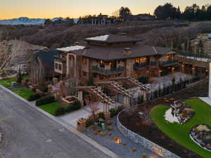 Aerial view at dusk of a mountain view