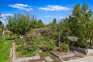 Exterior space with fence and a vegetable garden