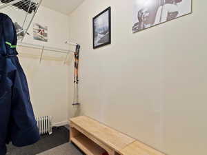 Spacious closet with radiator heating unit