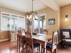 Dining room with baseboards and light wood finished floors