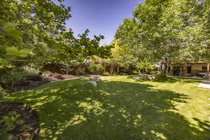 View of yard featuring fence