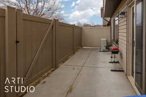 View of patio featuring a fenced backyard