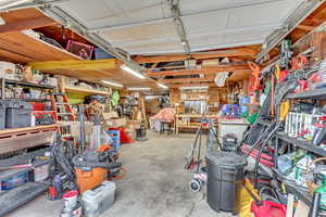 Garage with a workshop area