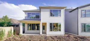 Rear view of property with fence and a patio