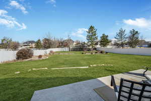 View of yard with a patio area and a fenced backyard