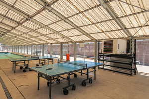 Game room with concrete floors