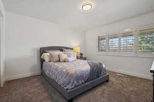 2nd level bedroom with plantation shutters and large double closet.