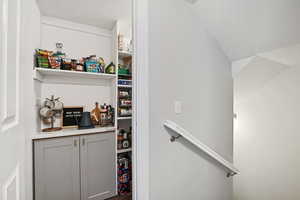 Walk in pantry for extra storage and a dry bar area.