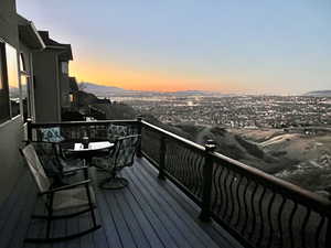 View of balcony at dusk