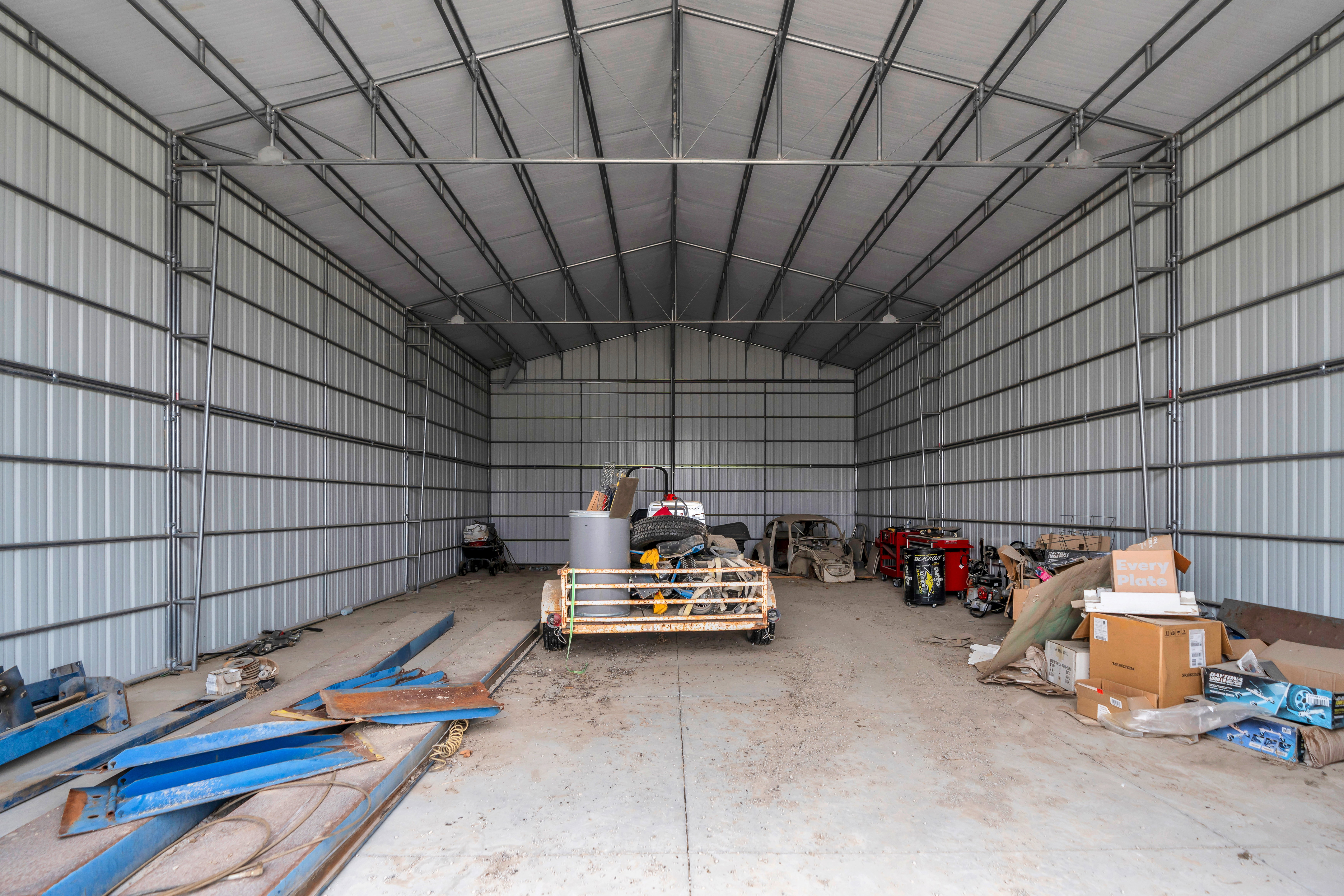 Garage with metal wall