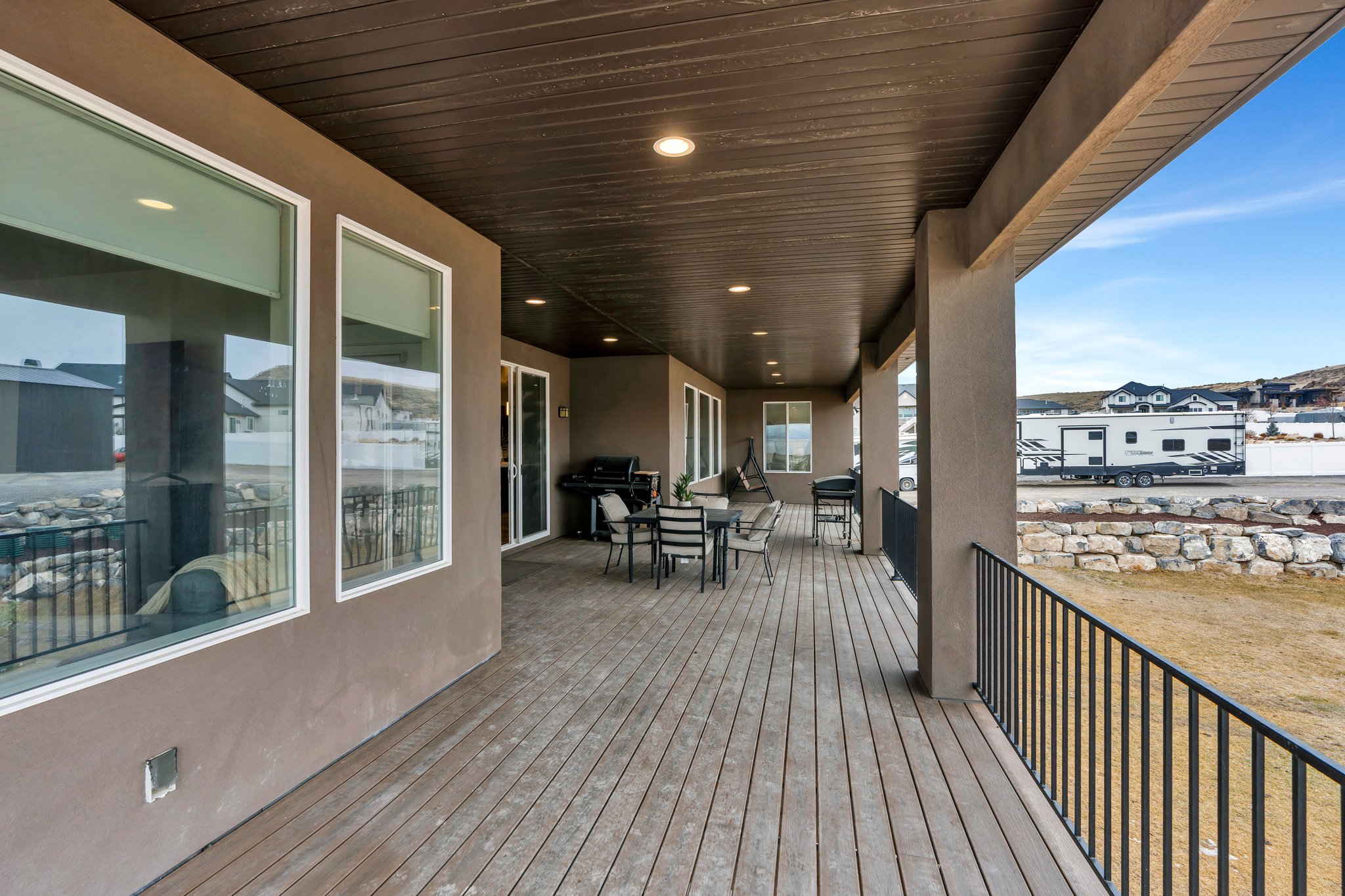 Wooden deck with outdoor dining space