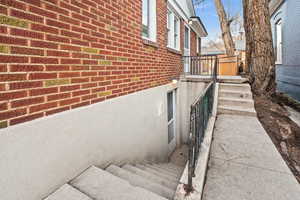 View of home's exterior featuring brick siding